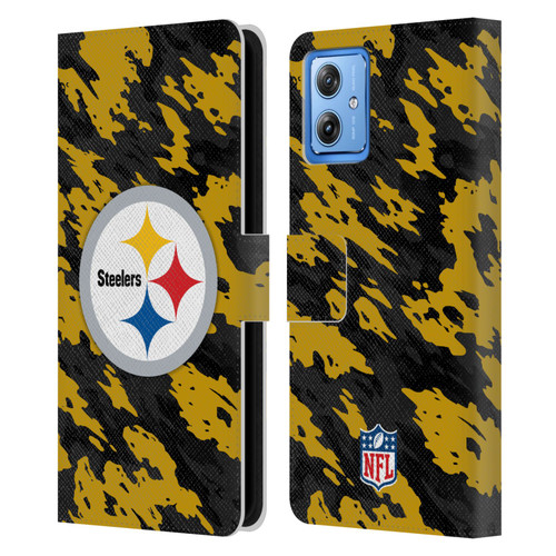 NFL Pittsburgh Steelers Logo Camou Leather Book Wallet Case Cover For Motorola Moto G54 5G