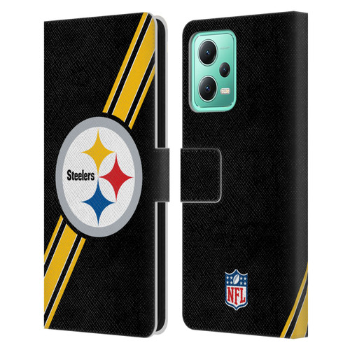 NFL Pittsburgh Steelers Logo Stripes Leather Book Wallet Case Cover For Xiaomi Redmi Note 12 5G