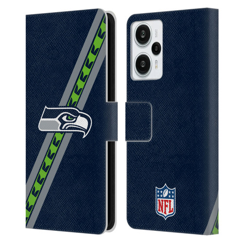NFL Seattle Seahawks Logo Stripes Leather Book Wallet Case Cover For Xiaomi Redmi Note 12T