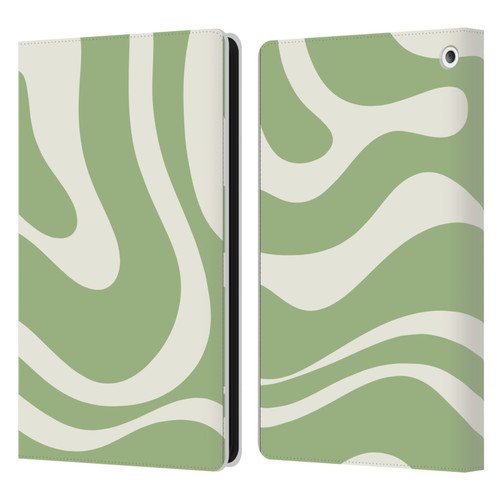 Kierkegaard Design Studio Art Modern Liquid Swirl in Sage Leather Book Wallet Case Cover For Amazon Fire HD 8/Fire HD 8 Plus 2020