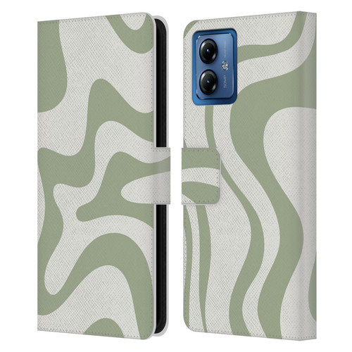 Kierkegaard Design Studio Art Retro Liquid Swirl Sage Green Leather Book Wallet Case Cover For Motorola Moto G14