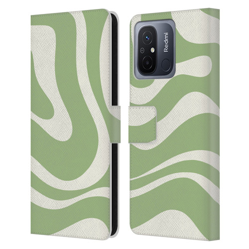 Kierkegaard Design Studio Art Modern Liquid Swirl in Sage Leather Book Wallet Case Cover For Xiaomi Redmi 12C