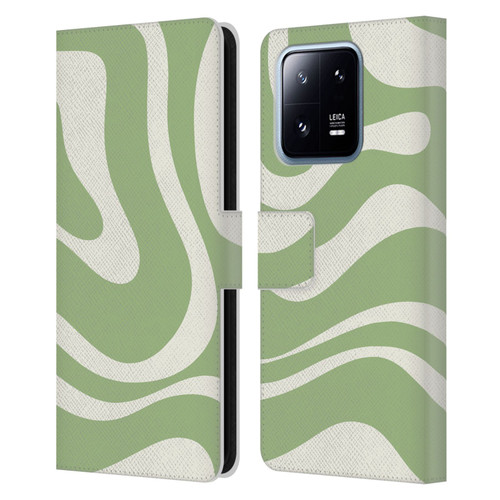 Kierkegaard Design Studio Art Modern Liquid Swirl in Sage Leather Book Wallet Case Cover For Xiaomi 13 Pro 5G