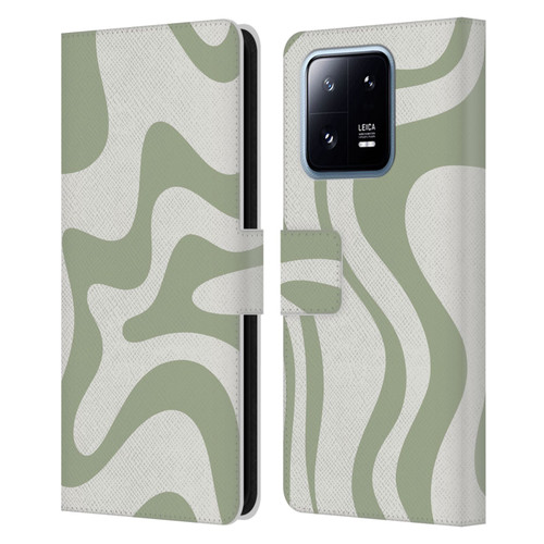 Kierkegaard Design Studio Art Retro Liquid Swirl Sage Green Leather Book Wallet Case Cover For Xiaomi 13 Pro 5G