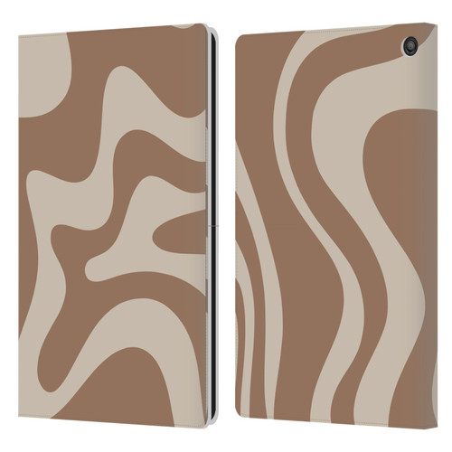 Kierkegaard Design Studio Retro Abstract Patterns Milk Brown Beige Swirl Leather Book Wallet Case Cover For Amazon Fire HD 10 / Plus 2021