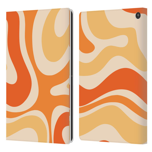 Kierkegaard Design Studio Retro Abstract Patterns Modern Orange Tangerine Swirl Leather Book Wallet Case Cover For Amazon Fire HD 10 / Plus 2021