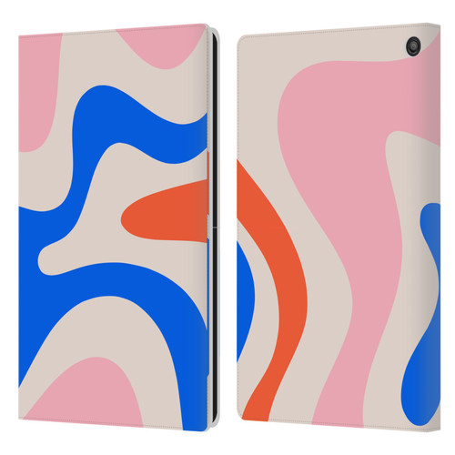 Kierkegaard Design Studio Retro Abstract Patterns Pink Blue Orange Swirl Leather Book Wallet Case Cover For Amazon Fire HD 10 / Plus 2021