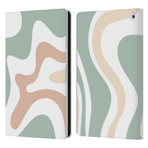 Kierkegaard Design Studio Retro Abstract Patterns Celadon Sage Swirl Leather Book Wallet Case Cover For Amazon Fire HD 8/Fire HD 8 Plus 2020