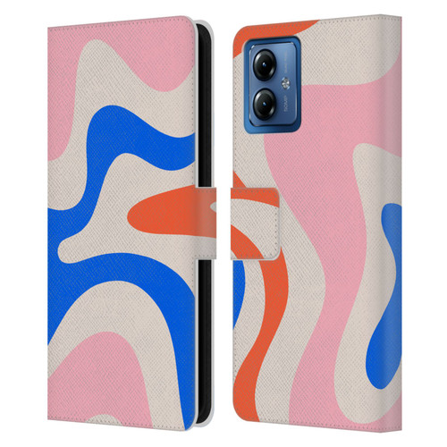 Kierkegaard Design Studio Retro Abstract Patterns Pink Blue Orange Swirl Leather Book Wallet Case Cover For Motorola Moto G14