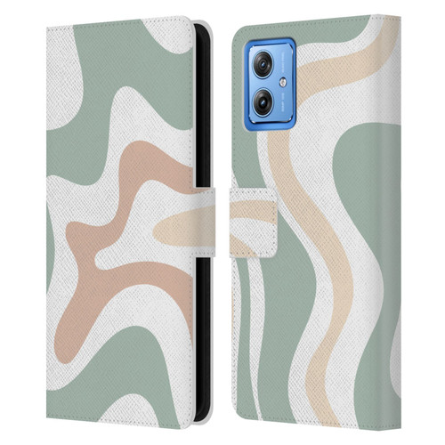 Kierkegaard Design Studio Retro Abstract Patterns Celadon Sage Swirl Leather Book Wallet Case Cover For Motorola Moto G54 5G