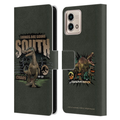 Jurassic World: Camp Cretaceous Dinosaur Graphics Things Are Going South Leather Book Wallet Case Cover For Motorola Moto G Stylus 5G 2023