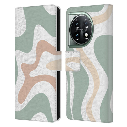 Kierkegaard Design Studio Retro Abstract Patterns Celadon Sage Swirl Leather Book Wallet Case Cover For OnePlus 11 5G