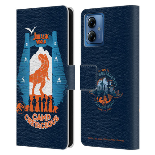 Jurassic World: Camp Cretaceous Dinosaur Graphics Silhouette Leather Book Wallet Case Cover For Motorola Moto G14