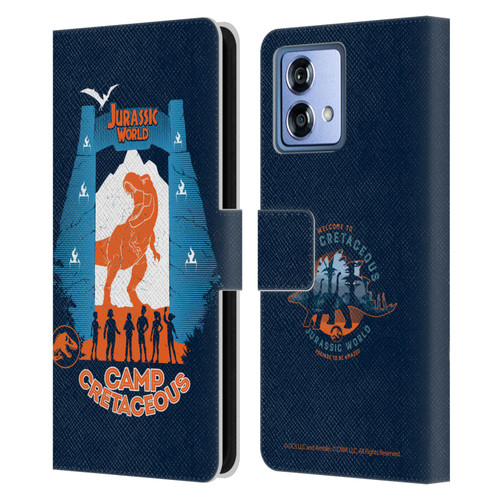 Jurassic World: Camp Cretaceous Dinosaur Graphics Silhouette Leather Book Wallet Case Cover For Motorola Moto G84 5G