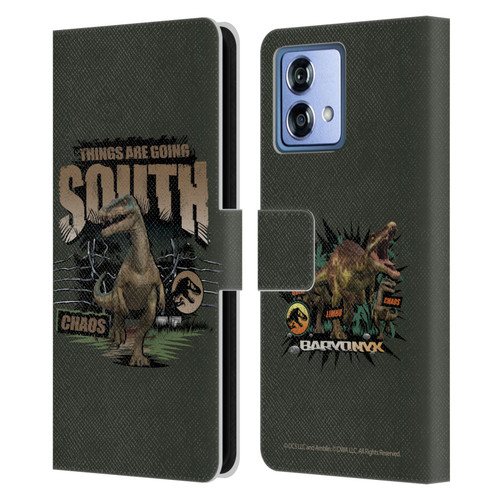 Jurassic World: Camp Cretaceous Dinosaur Graphics Things Are Going South Leather Book Wallet Case Cover For Motorola Moto G84 5G