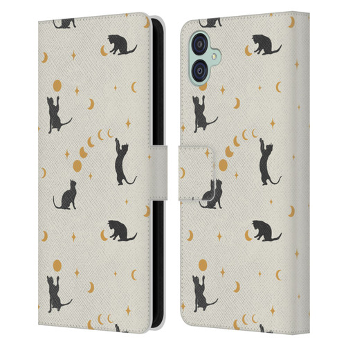 Episodic Drawing Pattern Cat And Moon Leather Book Wallet Case Cover For Samsung Galaxy M04 5G / A04e