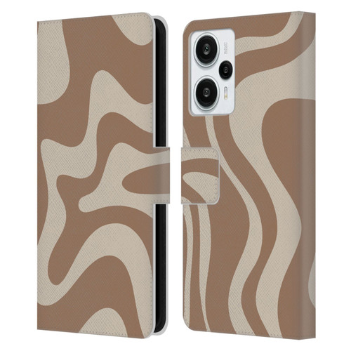 Kierkegaard Design Studio Retro Abstract Patterns Milk Brown Beige Swirl Leather Book Wallet Case Cover For Xiaomi Redmi Note 12T