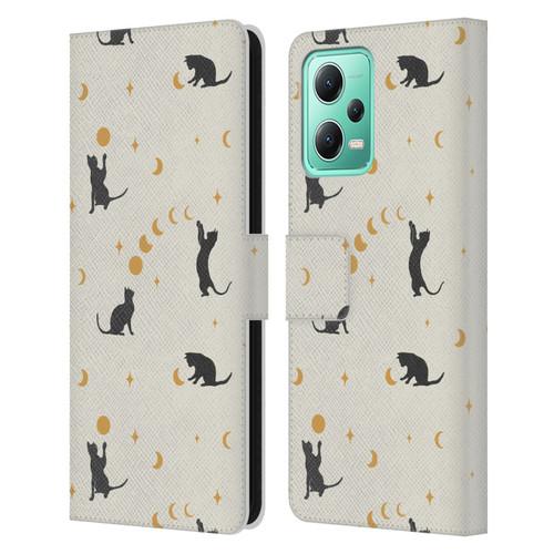 Episodic Drawing Pattern Cat And Moon Leather Book Wallet Case Cover For Xiaomi Redmi Note 12 5G