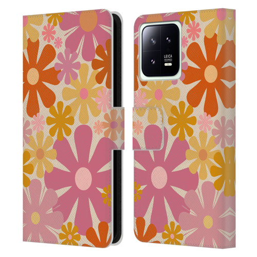 Kierkegaard Design Studio Retro Abstract Patterns Pink Orange Thulian Flowers Leather Book Wallet Case Cover For Xiaomi 13 5G