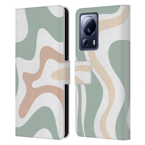 Kierkegaard Design Studio Retro Abstract Patterns Celadon Sage Swirl Leather Book Wallet Case Cover For Xiaomi 13 Lite 5G