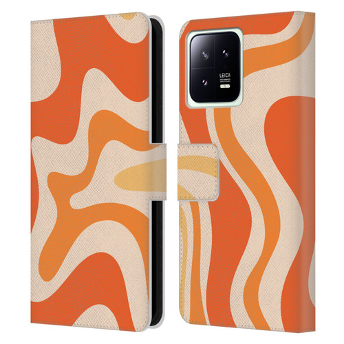 Kierkegaard Design Studio Retro Abstract Patterns Tangerine Orange Tone Leather Book Wallet Case Cover For Xiaomi 13 5G