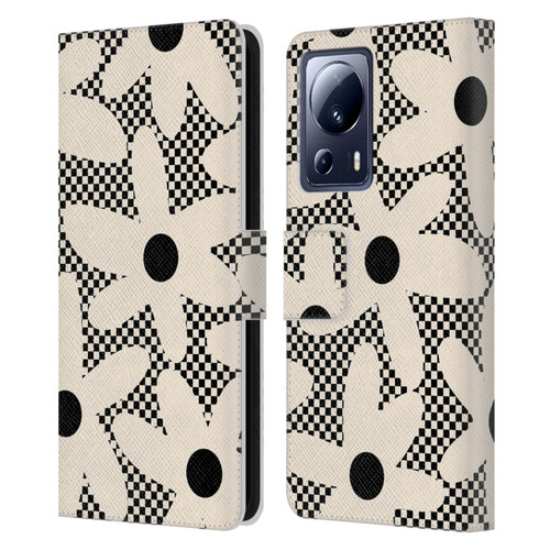 Kierkegaard Design Studio Retro Abstract Patterns Daisy Black Cream Dots Check Leather Book Wallet Case Cover For Xiaomi 13 Lite 5G