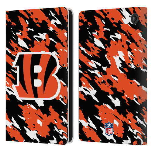 NFL Cincinnati Bengals Logo Camou Leather Book Wallet Case Cover For Amazon Fire 7 2022