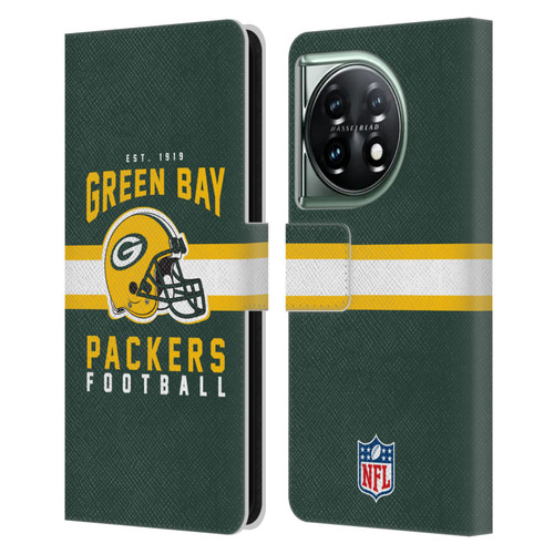 NFL Green Bay Packers Graphics Helmet Typography Leather Book Wallet Case Cover For OnePlus 11 5G