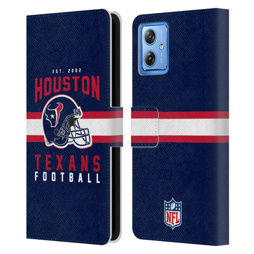 NFL Houston Texans Graphics Helmet Typography Leather Book Wallet Case Cover For Motorola Moto G54 5G