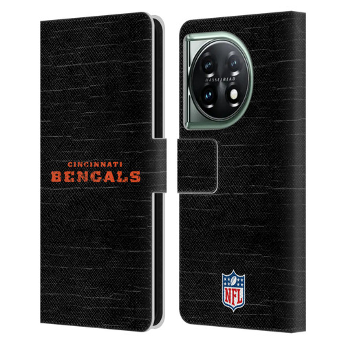 NFL Cincinnati Bengals Logo Distressed Look Leather Book Wallet Case Cover For OnePlus 11 5G