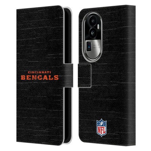 NFL Cincinnati Bengals Logo Distressed Look Leather Book Wallet Case Cover For OPPO Reno10 Pro+