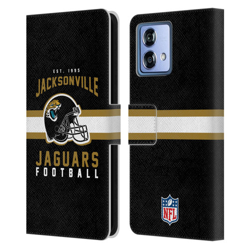 NFL Jacksonville Jaguars Graphics Helmet Typography Leather Book Wallet Case Cover For Motorola Moto G84 5G