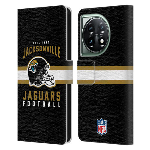 NFL Jacksonville Jaguars Graphics Helmet Typography Leather Book Wallet Case Cover For OnePlus 11 5G