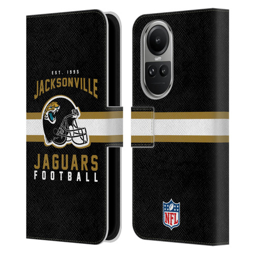 NFL Jacksonville Jaguars Graphics Helmet Typography Leather Book Wallet Case Cover For OPPO Reno10 5G / Reno10 Pro 5G