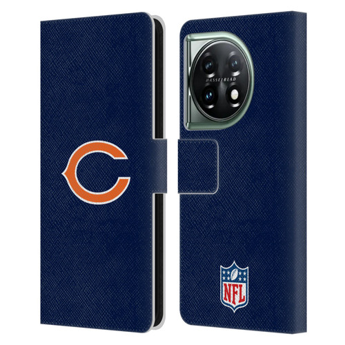 NFL Chicago Bears Logo Plain Leather Book Wallet Case Cover For OnePlus 11 5G