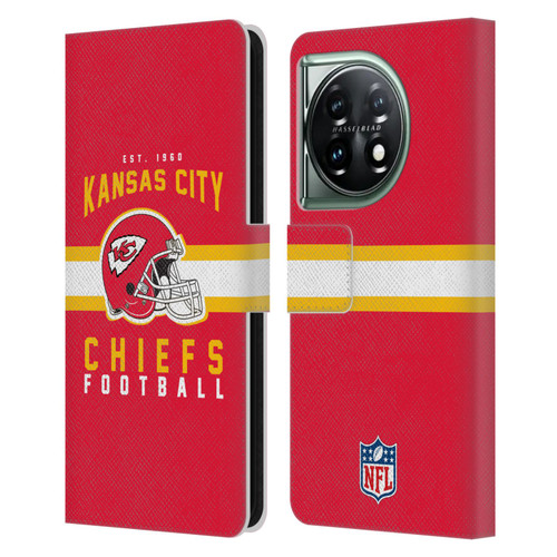 NFL Kansas City Chiefs Graphics Helmet Typography Leather Book Wallet Case Cover For OnePlus 11 5G