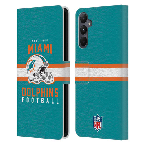 NFL Miami Dolphins Graphics Helmet Typography Leather Book Wallet Case Cover For Samsung Galaxy A05s NFL Miami Dolphins Graphics Helmet Typography Leather Book Wallet Case Cover For Samsung Galaxy A05s