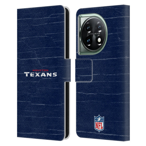 NFL Houston Texans Logo Distressed Look Leather Book Wallet Case Cover For OnePlus 11 5G