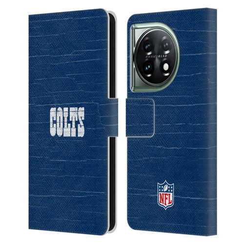 NFL Indianapolis Colts Logo Distressed Look Leather Book Wallet Case Cover For OnePlus 11 5G
