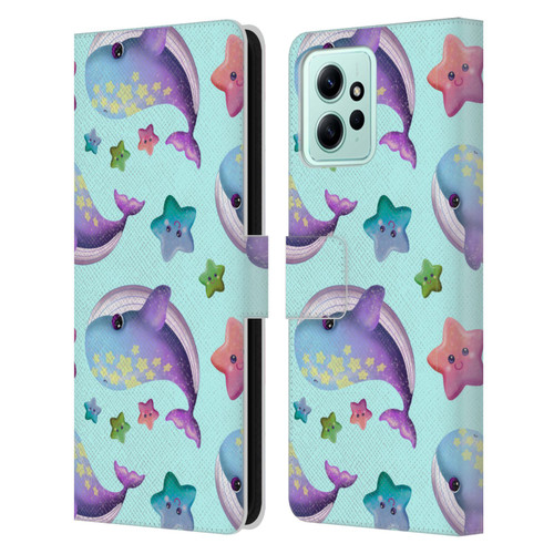 Carla Morrow Patterns Whale And Starfish Leather Book Wallet Case Cover For Xiaomi Redmi 12