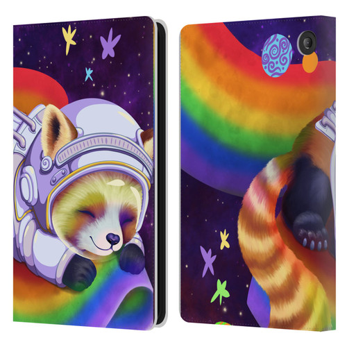 Carla Morrow Rainbow Animals Red Panda Sleeping Leather Book Wallet Case Cover For Amazon Fire 7 2022