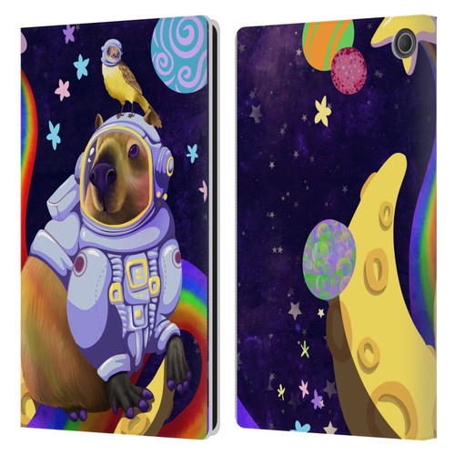 Carla Morrow Rainbow Animals Capybara Sitting On A Moon Leather Book Wallet Case Cover For Amazon Fire Max 11 2023