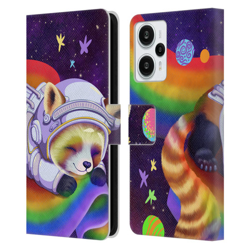 Carla Morrow Rainbow Animals Red Panda Sleeping Leather Book Wallet Case Cover For Xiaomi Redmi Note 12T
