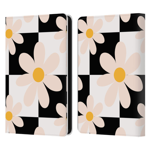Gabriela Thomeu Retro Black & White Checkered Daisies Leather Book Wallet Case Cover For Amazon Kindle 11th Gen 6in 2022