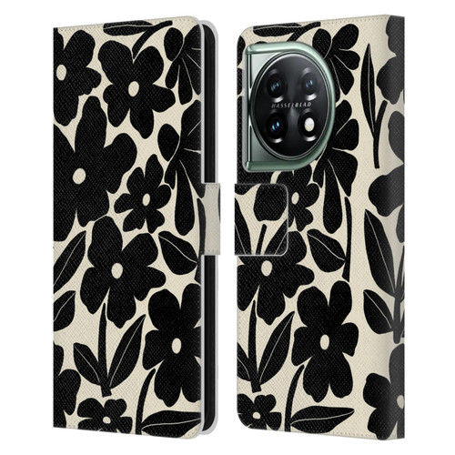 Gabriela Thomeu Retro Black And White Groovy Leather Book Wallet Case Cover For OnePlus 11 5G