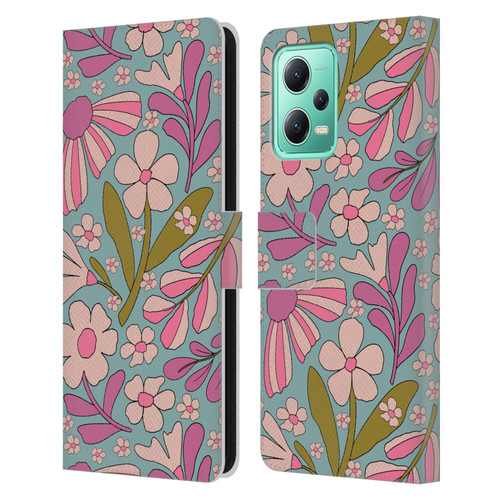 Gabriela Thomeu Retro Groovy 70s Blue Leather Book Wallet Case Cover For Xiaomi Redmi Note 12 5G