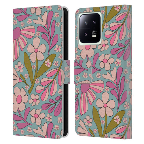 Gabriela Thomeu Retro Groovy 70s Blue Leather Book Wallet Case Cover For Xiaomi 13 5G