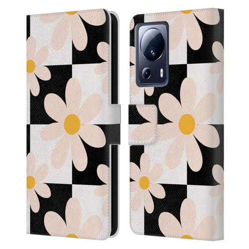 Gabriela Thomeu Retro Black & White Checkered Daisies Leather Book Wallet Case Cover For Xiaomi 13 Lite 5G