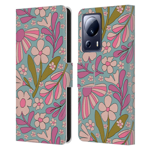 Gabriela Thomeu Retro Groovy 70s Blue Leather Book Wallet Case Cover For Xiaomi 13 Lite 5G