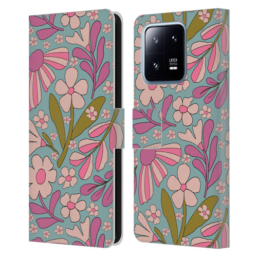 Gabriela Thomeu Retro Groovy 70s Blue Leather Book Wallet Case Cover For Xiaomi 13 Pro 5G